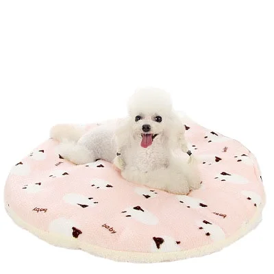

Ready to ship Dog cat universal cute cartoon pet pad warm cushions round soft flannel pet blankets, Pink lamb, pink bear, grey bear,brown