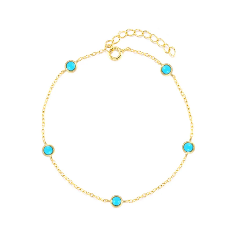 

925 silver fashion jewelry bracelet multiple five round turquoise gold plated bracelets for women girls students