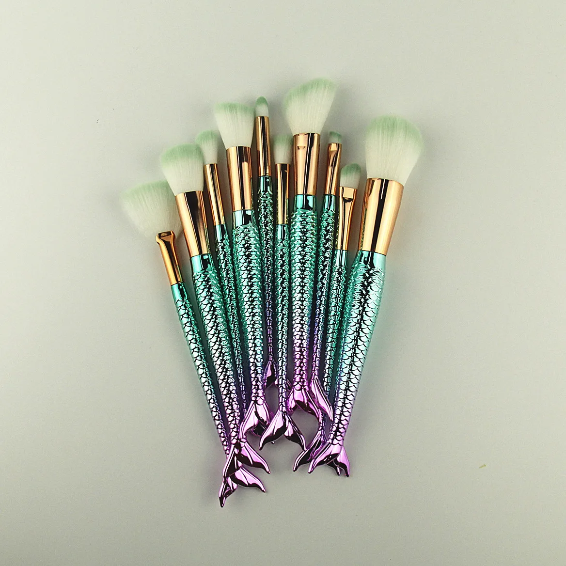 

Nylon fan brush mermaid glitter set fish tail makeup brushes