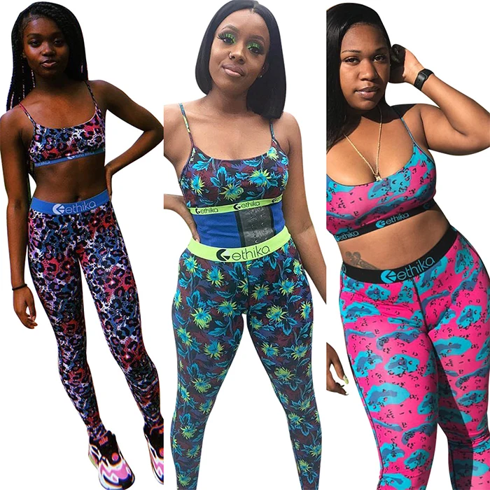 

Streetwear Floral Print Two Piece Sets Crop Tops Sportswear Pants Ethika Set for Women