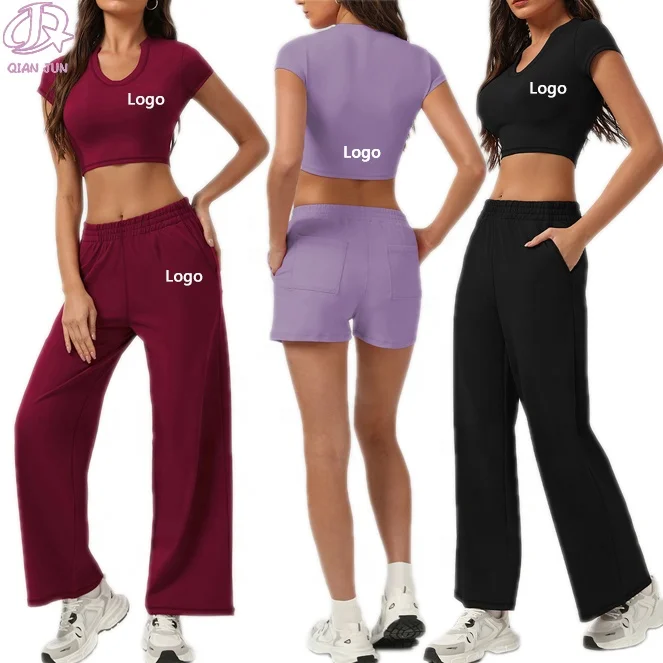 Wholesale Custom Logo Yoga 3-Piece Suit Quick Dry Gym Yoga Suit Solid Pattern Suit