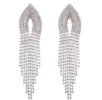 

Queena Clear rhinestone Bikini Competition Rhinestone Earrings Long Tassels Fringe Dangle Bridal Crystal Stud Earring Jewelry