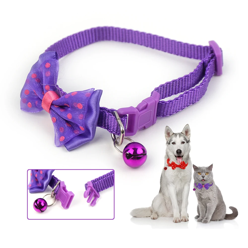 

New Arrival In Stock Nylon Adjustable Multi Color Pet Cat Dog Bow Tie Collar With Bell, Multi-colors