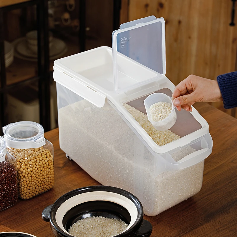 

SHIMOYAMA High Quality Plastic Sealed Flour Rice Dispenser Storage Box Container 20kg with Wheels, Clear