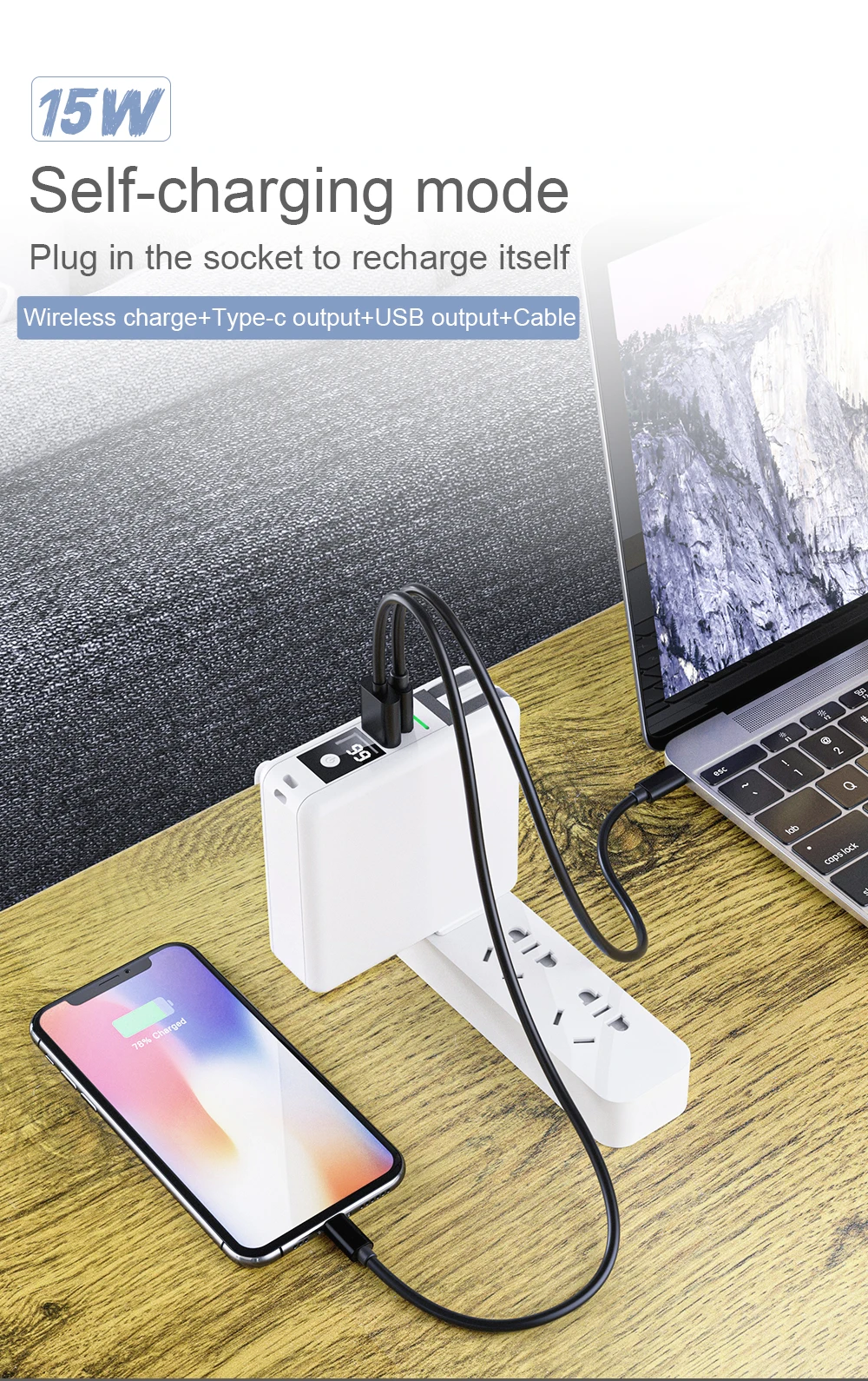 6 In 1 Universal Portable High Capacity 10000mah Wall Plug Power Bank