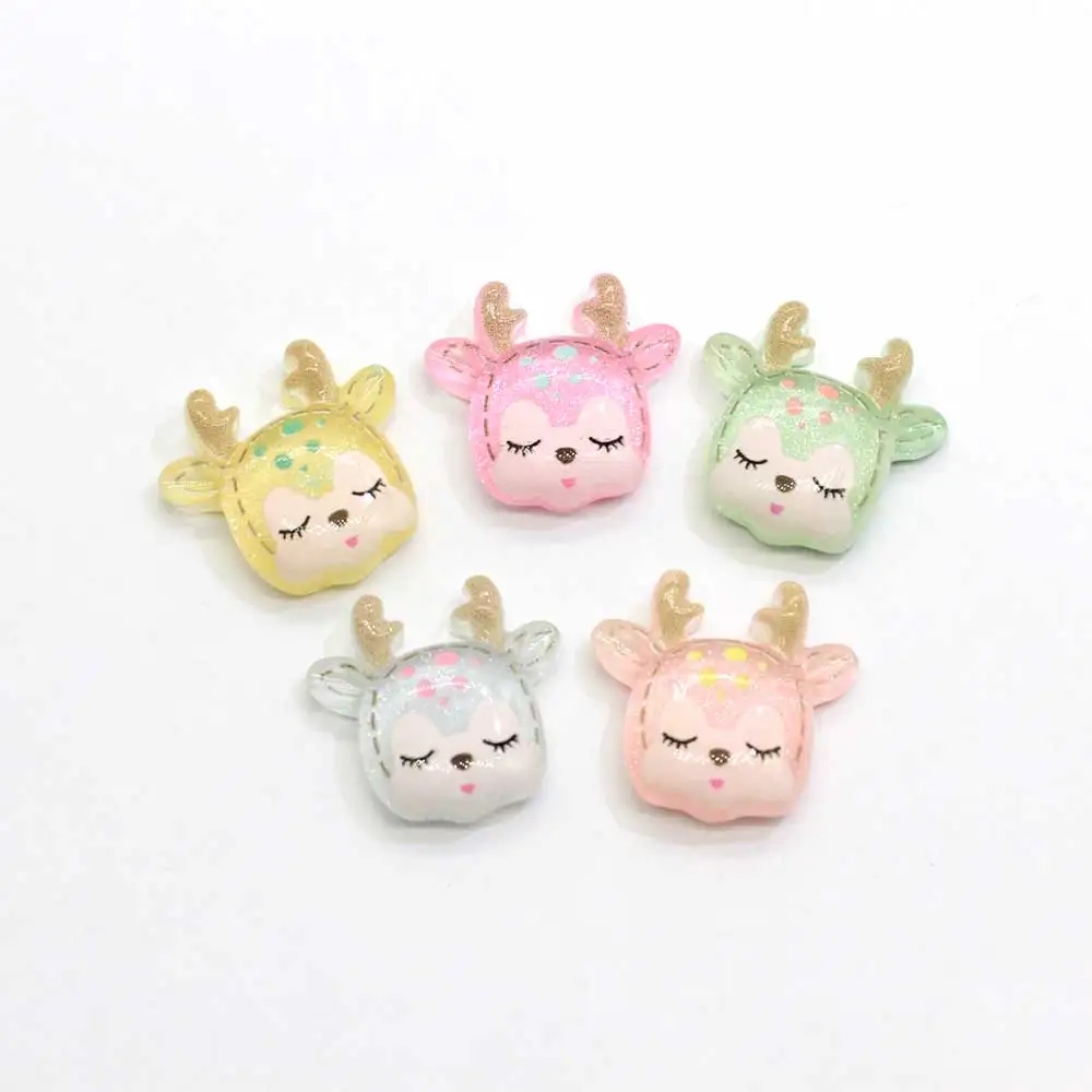 

100pcs Cute Resin Cartoon Deer Animal Flatback Cabochon For Kids Headwear DIY Decorative Embellishment