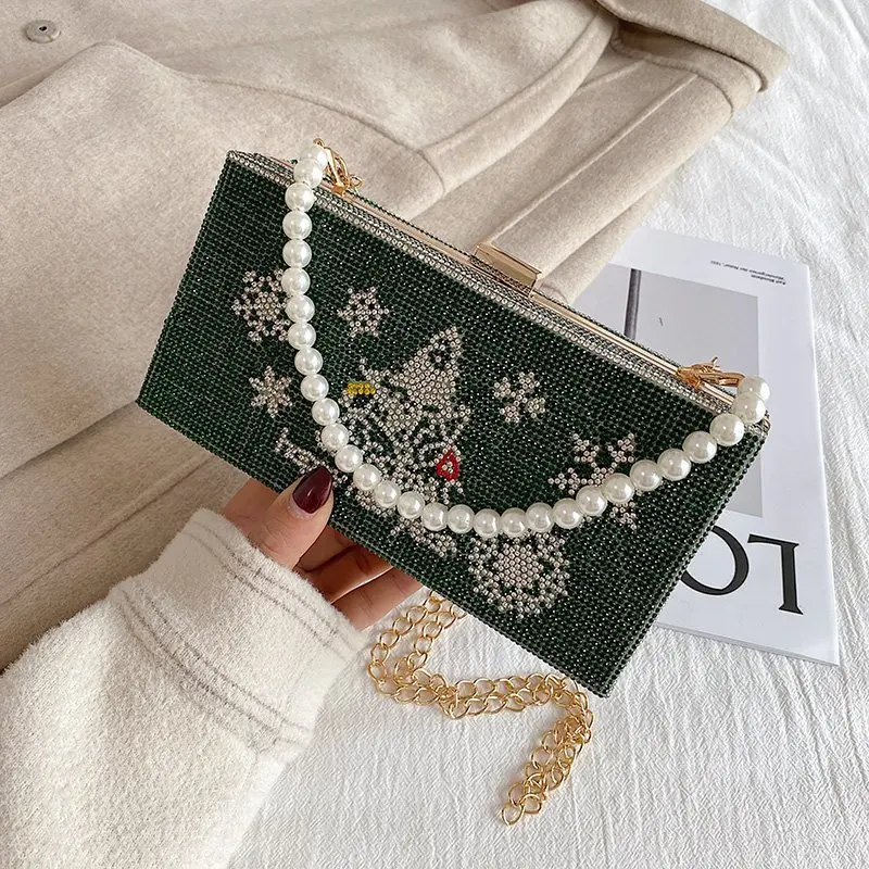 

Luxury Christmas tree crystal money purse chain evening party bag, Customized color