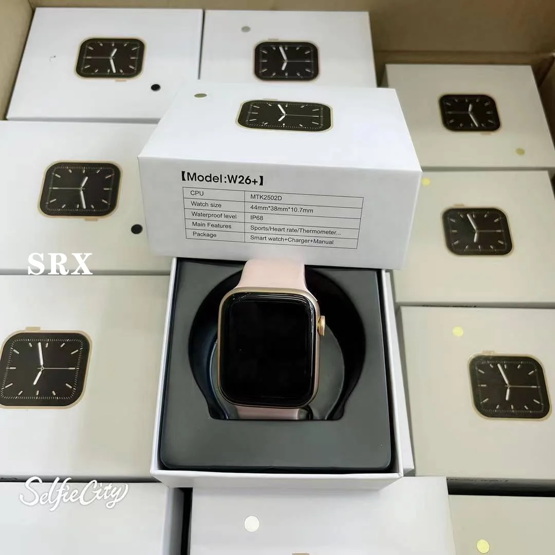 

w26+ smart watch 2022 waterproof ip68 smartwatch full touch color screen bt call heart rate blood pressure reloj inteligente, Black white pink
