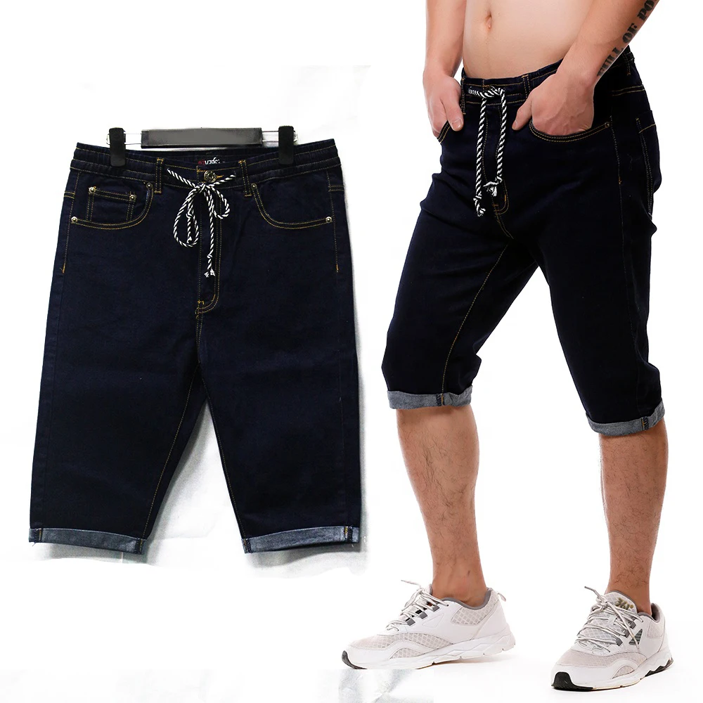 Men's Fashion Dark Blue Waistband Denim Shorts High Skinny Solid Jean
