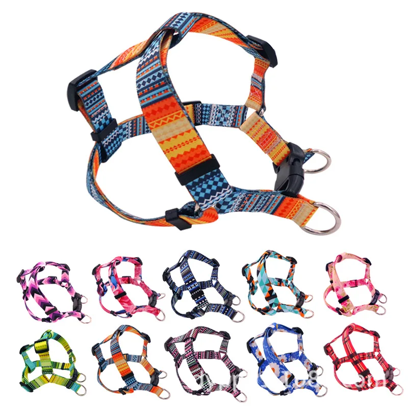 

Wholesale Hot Selling Dog Harness Adjustable Buckle Vest Boho Print Chest Strap Dog Harness, As picture