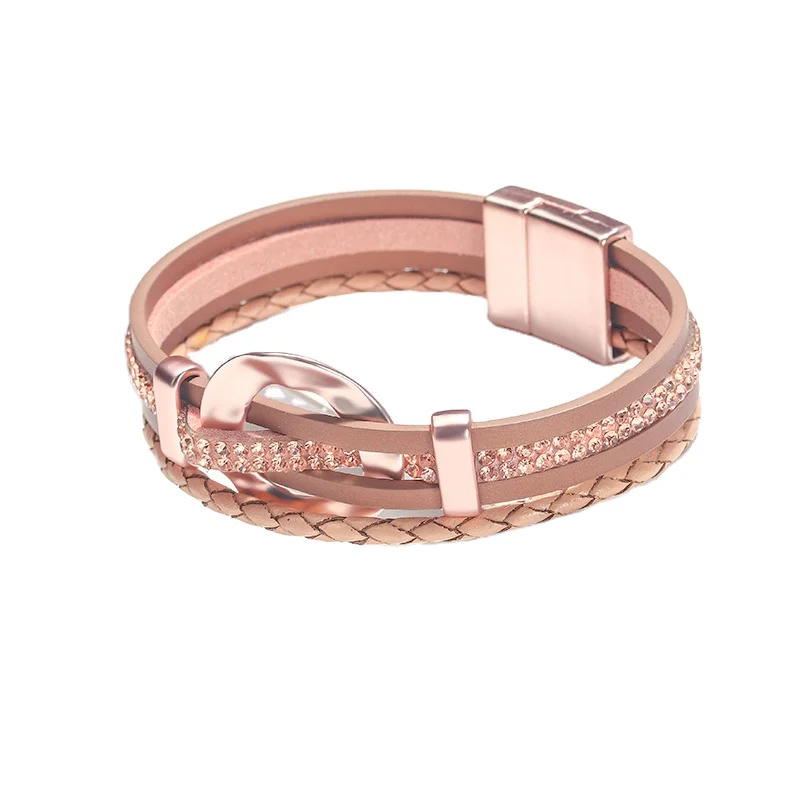 

Ladies Bracelet 2021 Rhinestone Alloy Slider Charm Buckle Leather Charm Bracelet for Women, 4 color