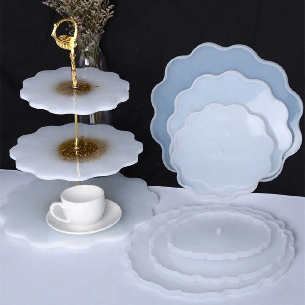 

Handmade DIY Crafts Decoration Tray three layer Making Tools Fruit Plate Casting Silicone Mould circle Crystal Epoxy Resin Mold, White rubber