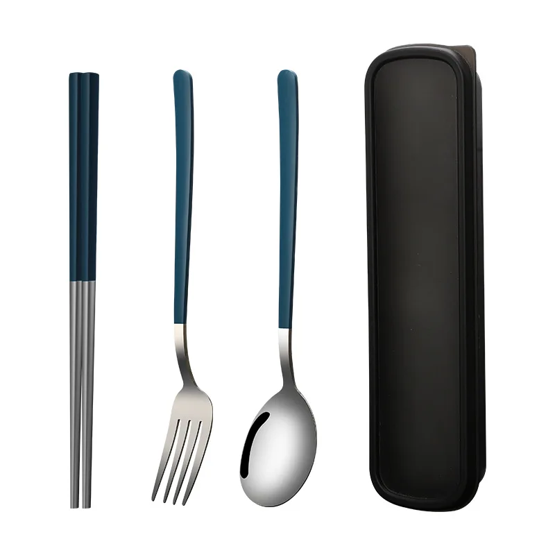 

China OEM FACTORY 304 Stainless Steel Chopsticks 3pcs Forks Spoon Set Korean Tableware Student Travel Portable Flatware Cutlery