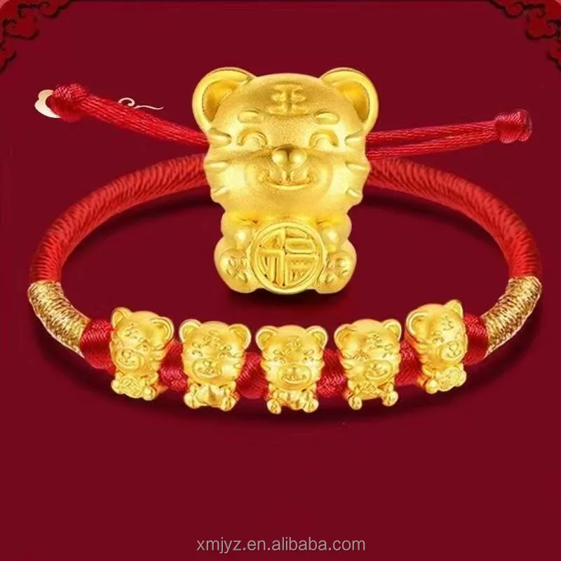 

Pure Gold 999 WUFU Golden Tiger Gold Carrying Strap Bracelet Chinese Zodiac Tiger Red Rope Lucky Gold Silk Tiger Year Lucky