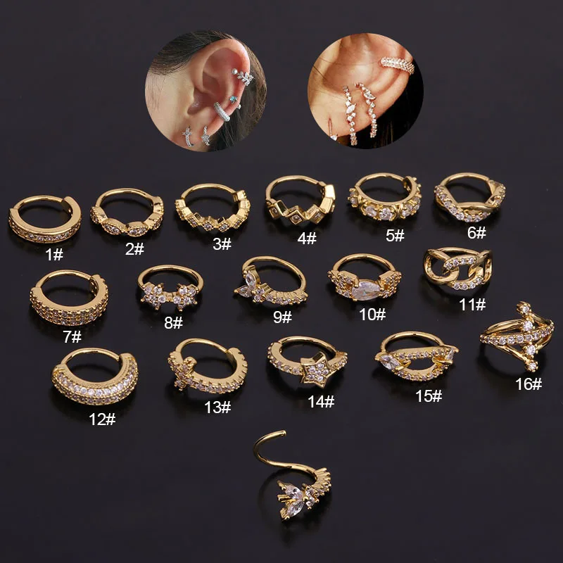 

INS Hot Sell gold plated cross brass jewelry wholesale ear bone earring body piercing nose ring party girls