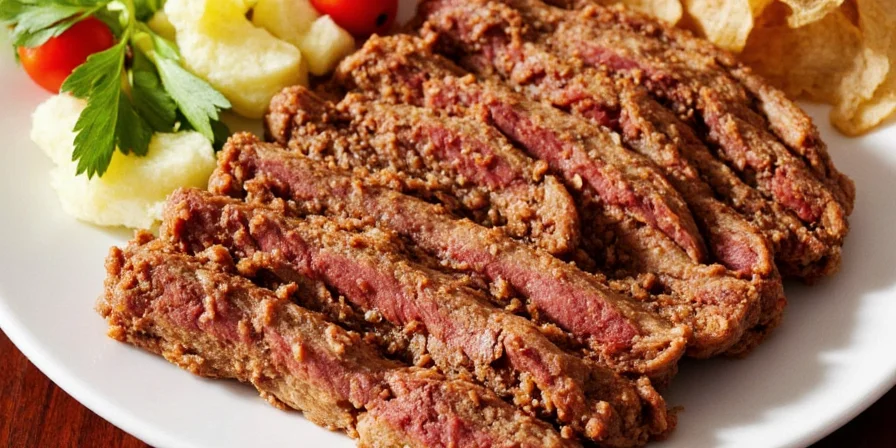 Gyro sandwich topped with cumin-orange spiced meat
