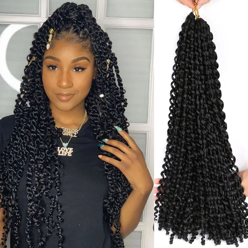 

wholesale 18'24' Spring Passion Twist Braids Long Black Braiding Hair Extensions Crochet Synthetic Braid For Woman 22strands, Pic showed