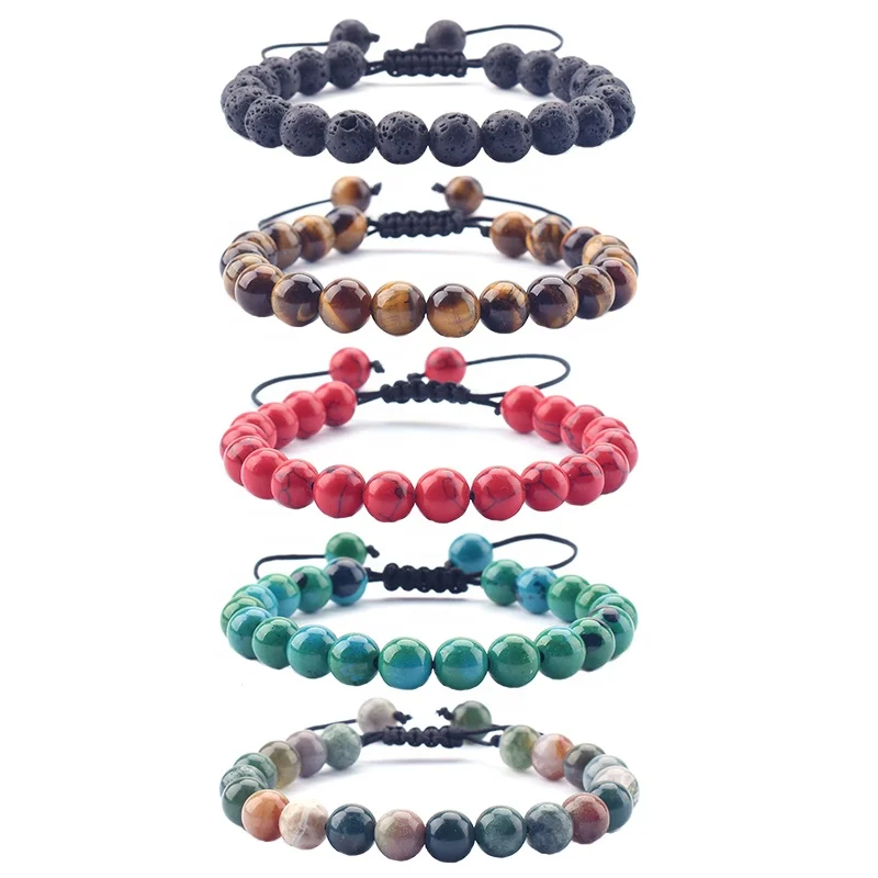 

Wholesale 8mm Jewelry Natural Stone Healing Power Gemstone Crystal Beads Men Women Adjustable Woven Braided Macrame Bracelets