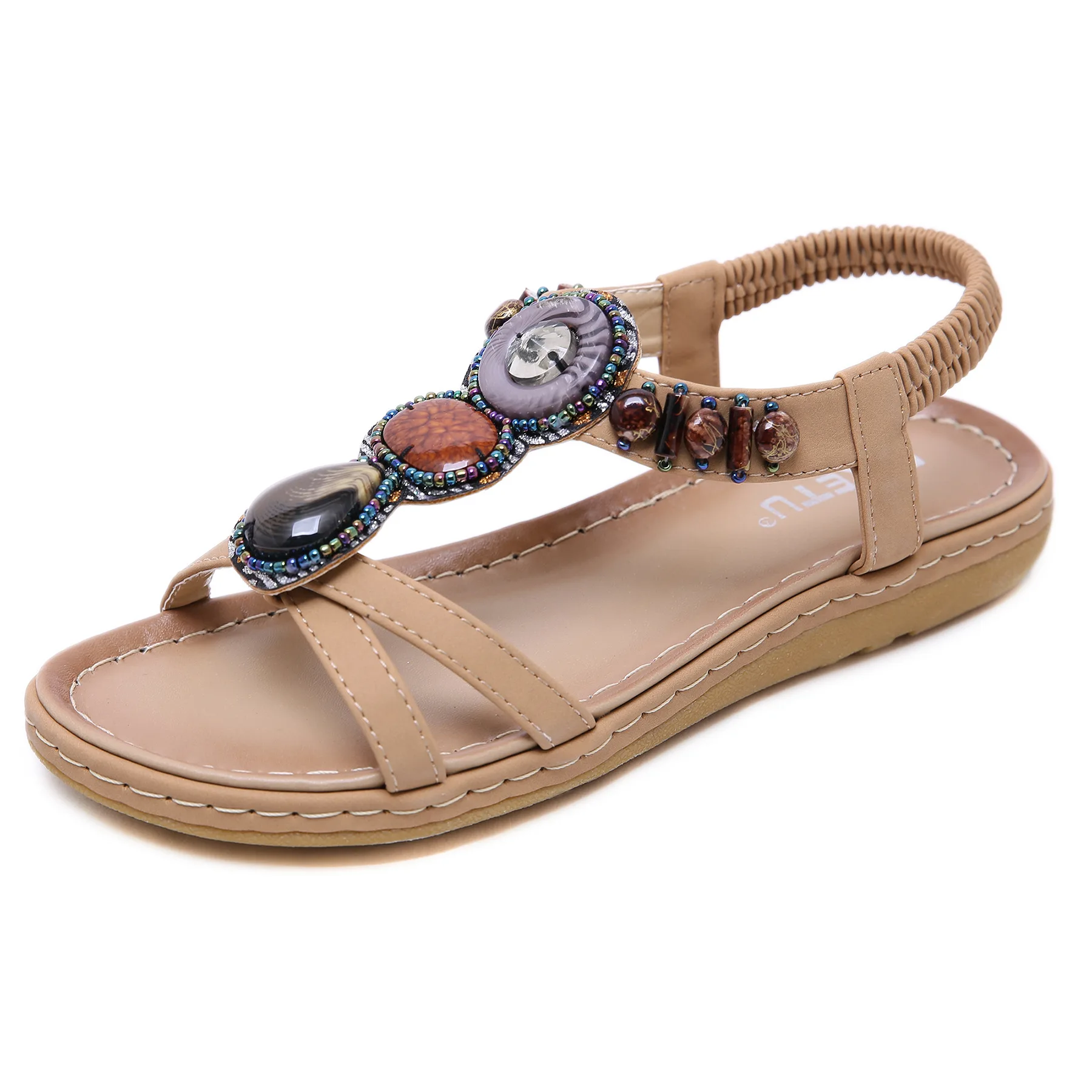 

S459F 2021 new woman bohemian retro beaded holiday seaside beach flat custom sandals