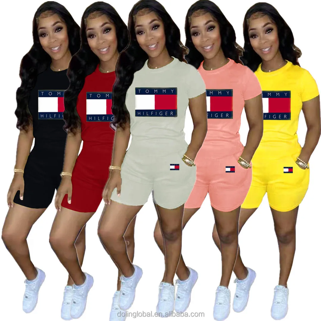 

2021 hot-selling summer solid color printed sports designer clothing famous brand women's two-piece short pocket clothing
