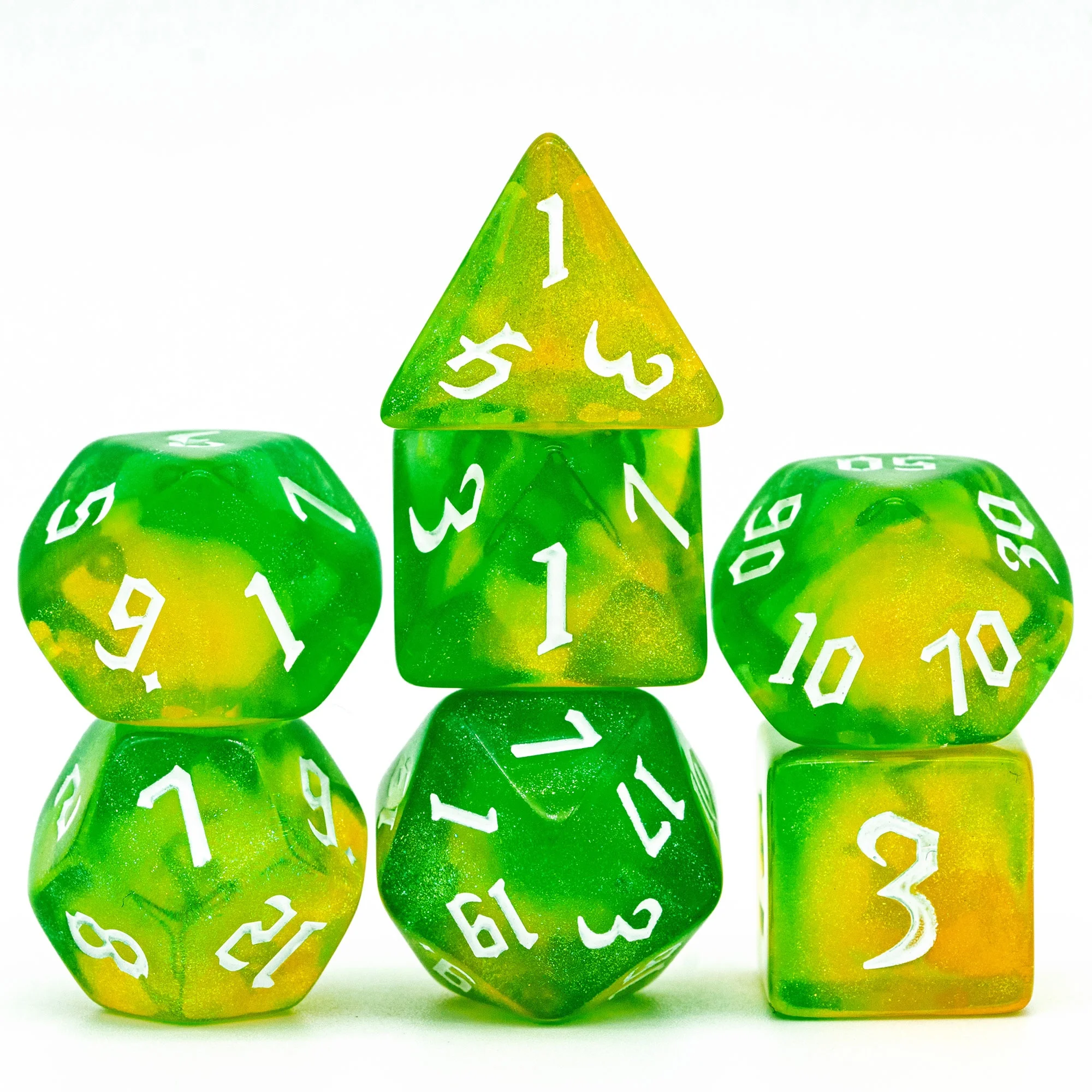 

Udixi Polyhedral Acrylic DND RPG Dice for Dungeons and Dragons Yellow&Green