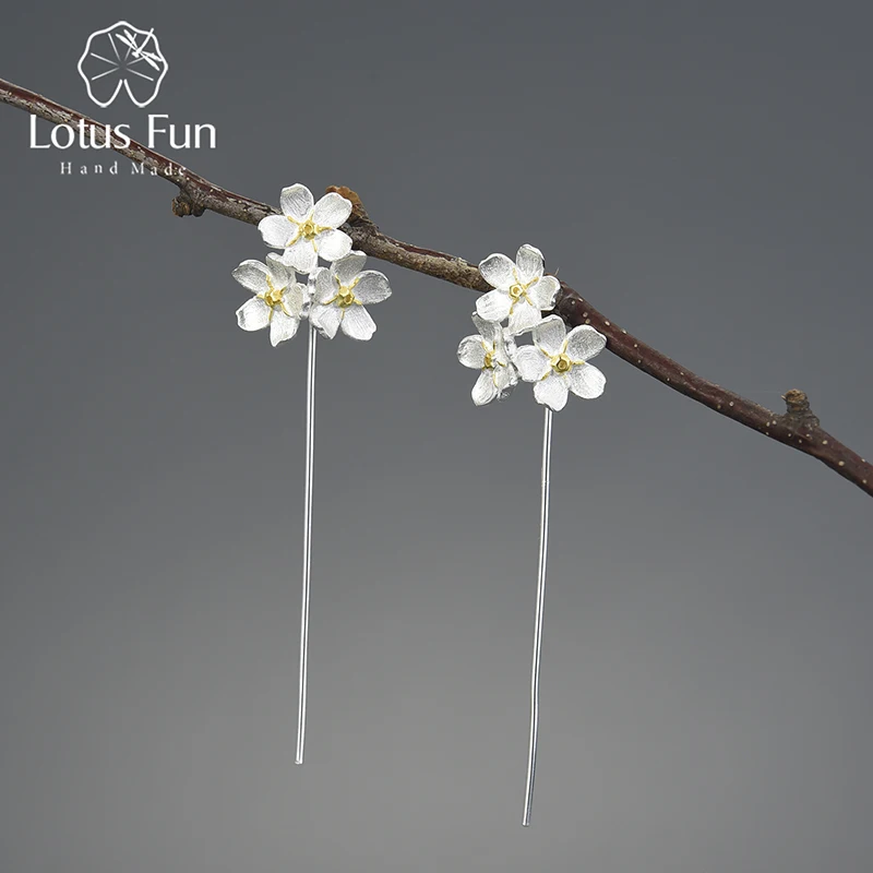 

Lotus Fun 925 Sterling Silver retro flower earrings Fine Jewelry