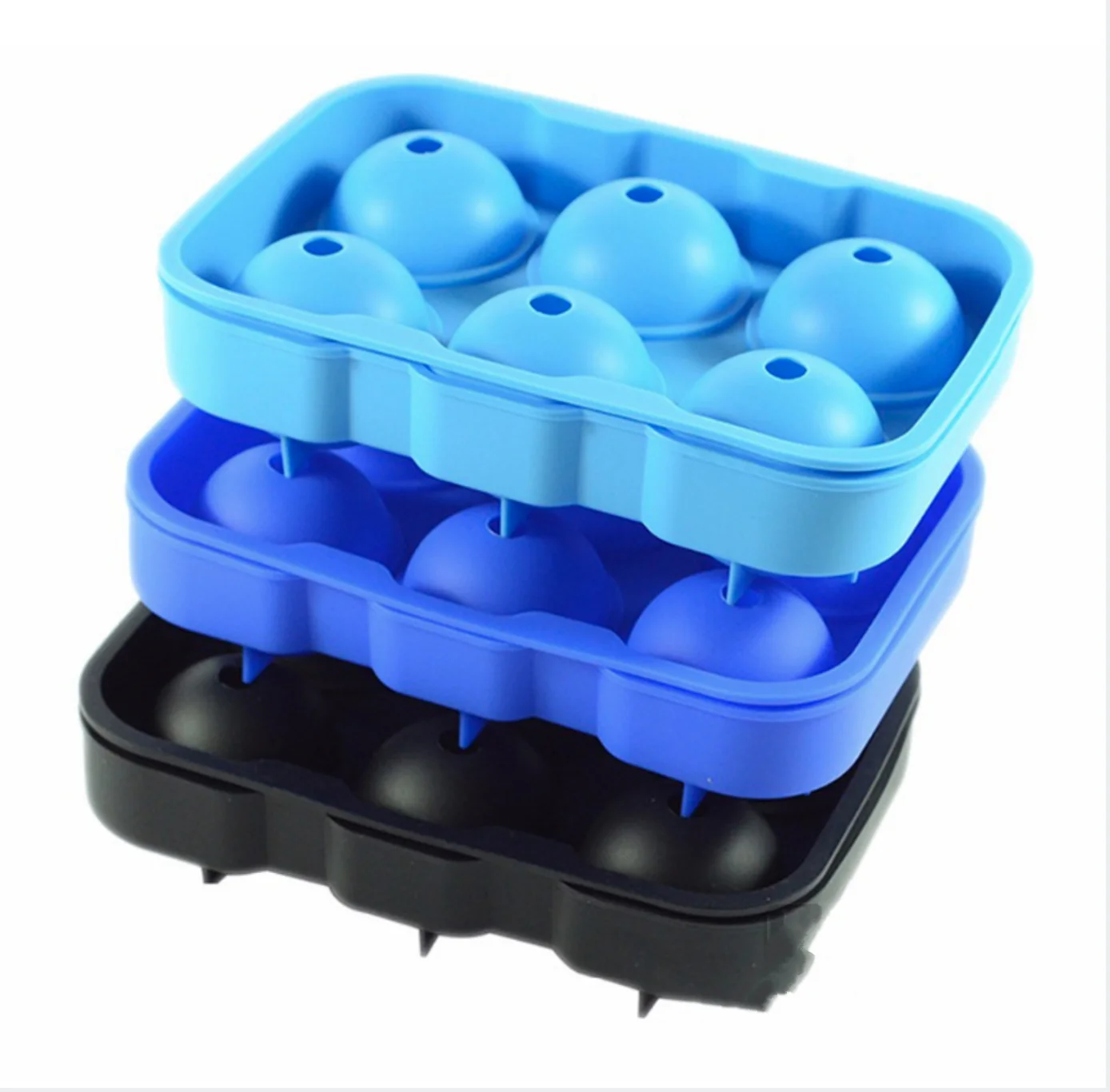 

H934 Home Kitchen Bar Accessory Whiskey Glasses Big Cube Trays 6 Cell Ice Mold Large Round Spheres Reusable Ice Balls Maker, Multi colour