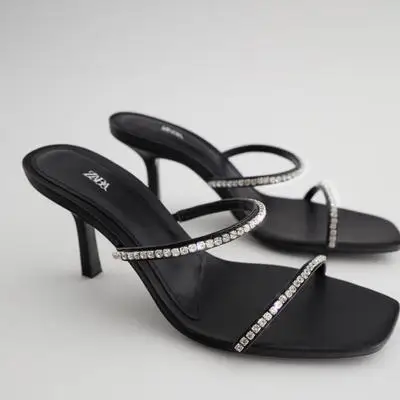 

SL-0107 Outdoor Summer Comfortable Black Girls Sandals High Heel Sandals With Rhinestones for Women, Picture