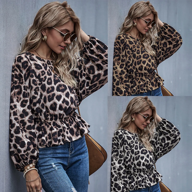 
New Ladies Leopard Print Tops Fall Winter Women Fashion T-shirts 