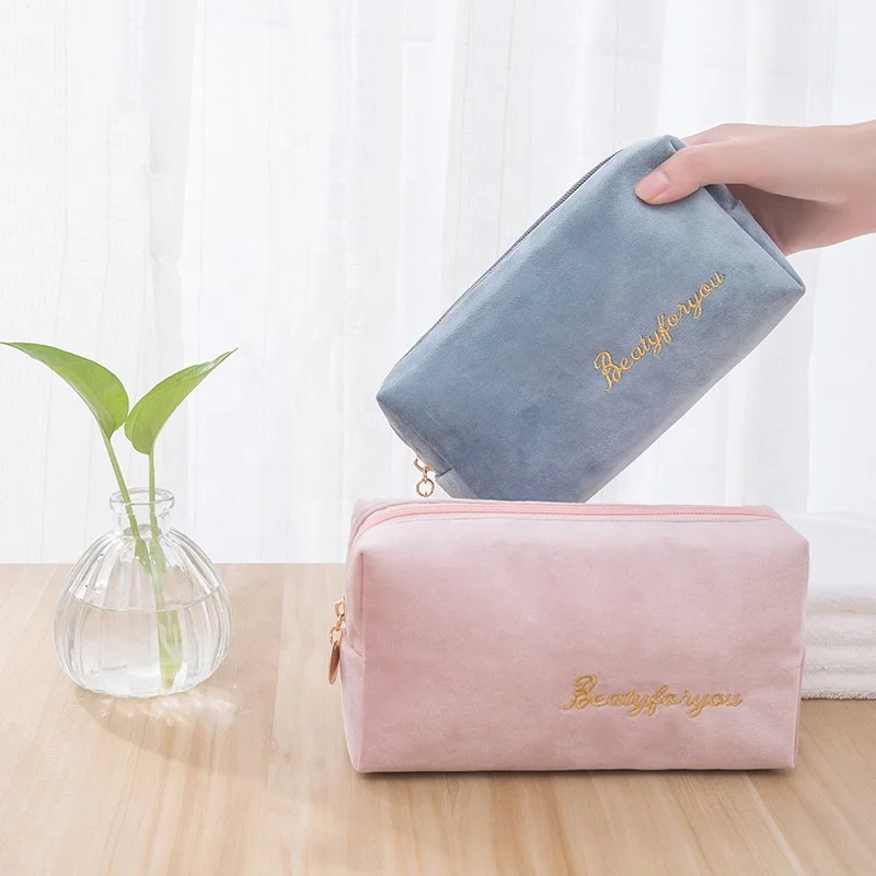 

Portable custom logo travel toiletry bag makeup organizer beauty bag velvet cosmetic bags, As show