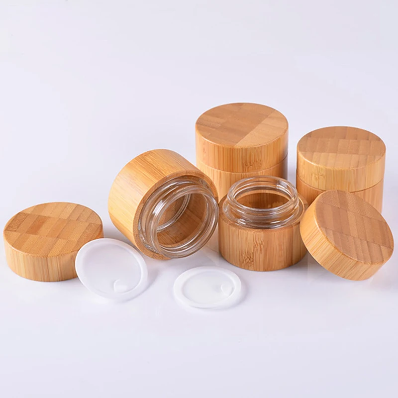 

luxury face cream bottle cosmetic jar 10ml 20ml 50ml 100ml skincare packaging with bamboo cup, Natural bamboo color