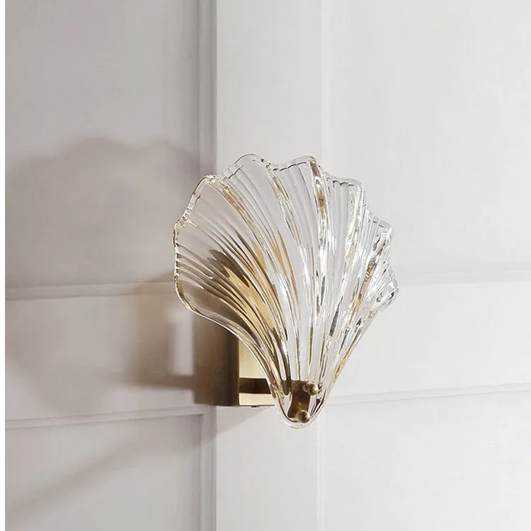 OEM Modern Nodric Design Sea Shell Golden Lamp  Glass E14 Led Sconces Wall Lights for Home Wall