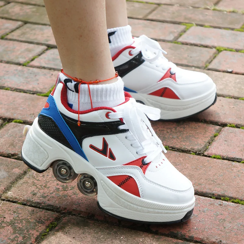 

World Debut New arrival skates quad roller shoes 4 wheels roller shoes with retractable wheels roller kick skate shoes