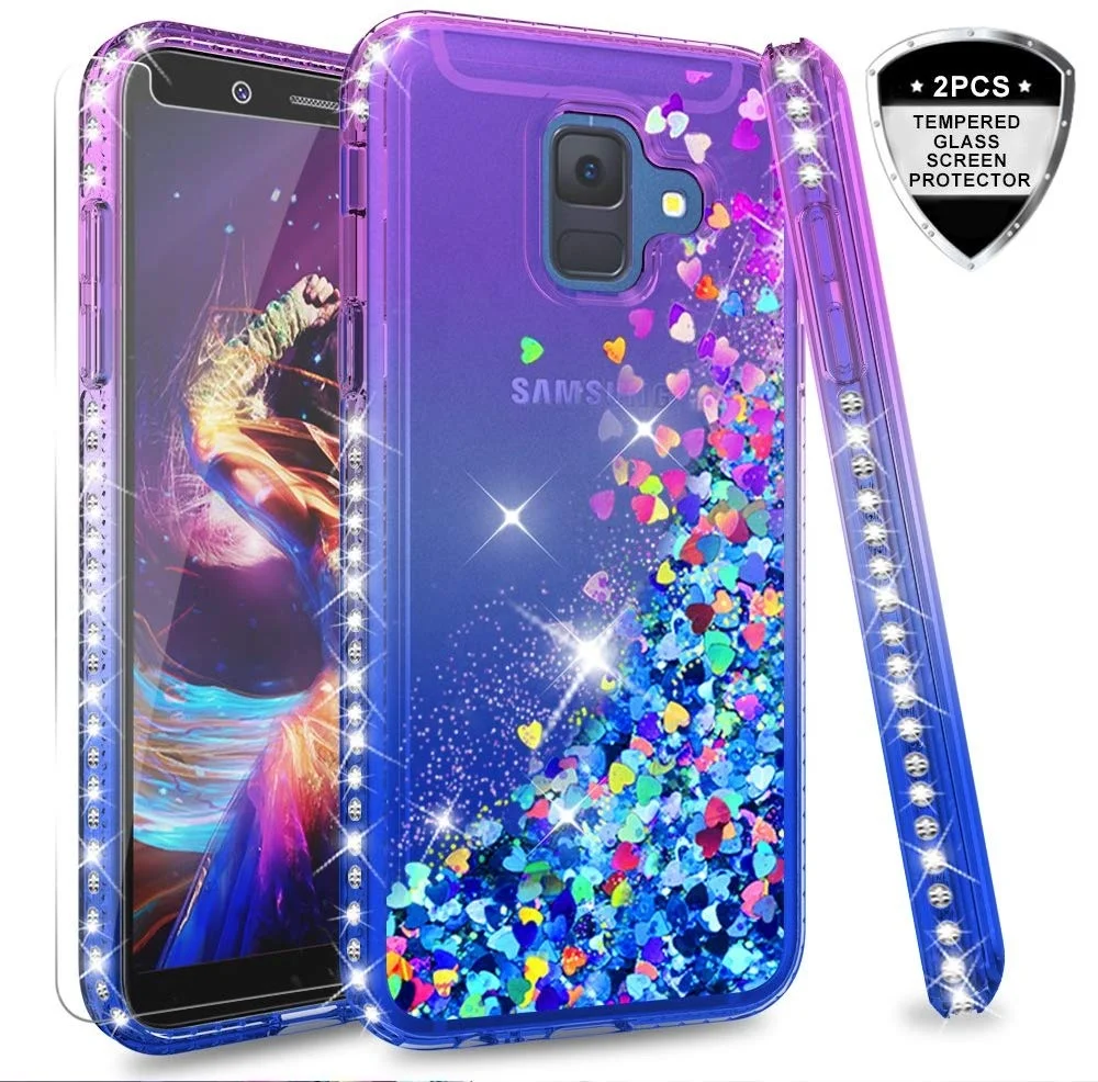 

LeYi glowing phone cases For Samsung Galaxy A6 2018 Case with Tempered Glass Screen Protector[2 pack]