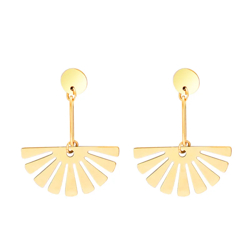 

2021 Newest Arrival 14k Gold Plated Semi Circle Earrings 316L Stainless Steel Geometric Sector Drop Earring For Women