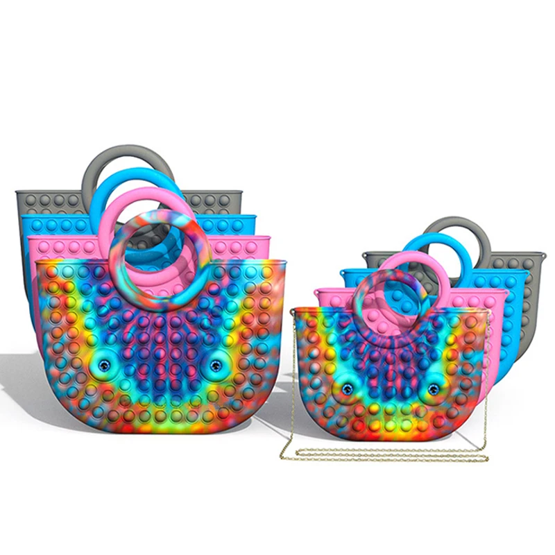 

2021 new silicon women hand bags and purse fidget tote bag for Anti Stress poppet handbag set, Customized color