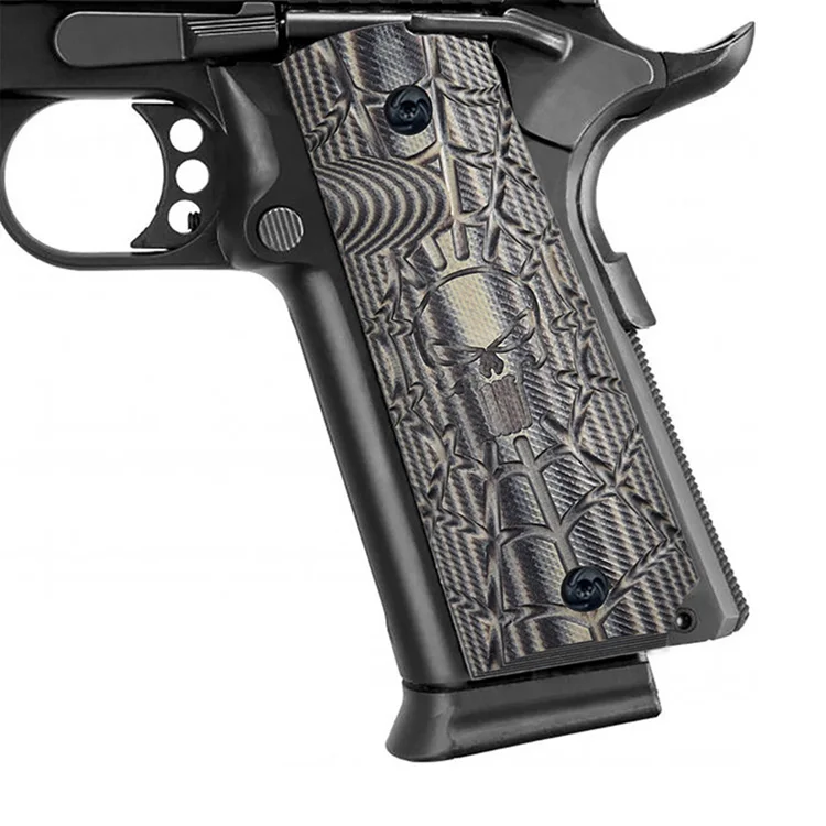 

1911 Pistol Grips Custom G10 1911 Grips For Full Size Government Commander, Skull Texture with standard cut