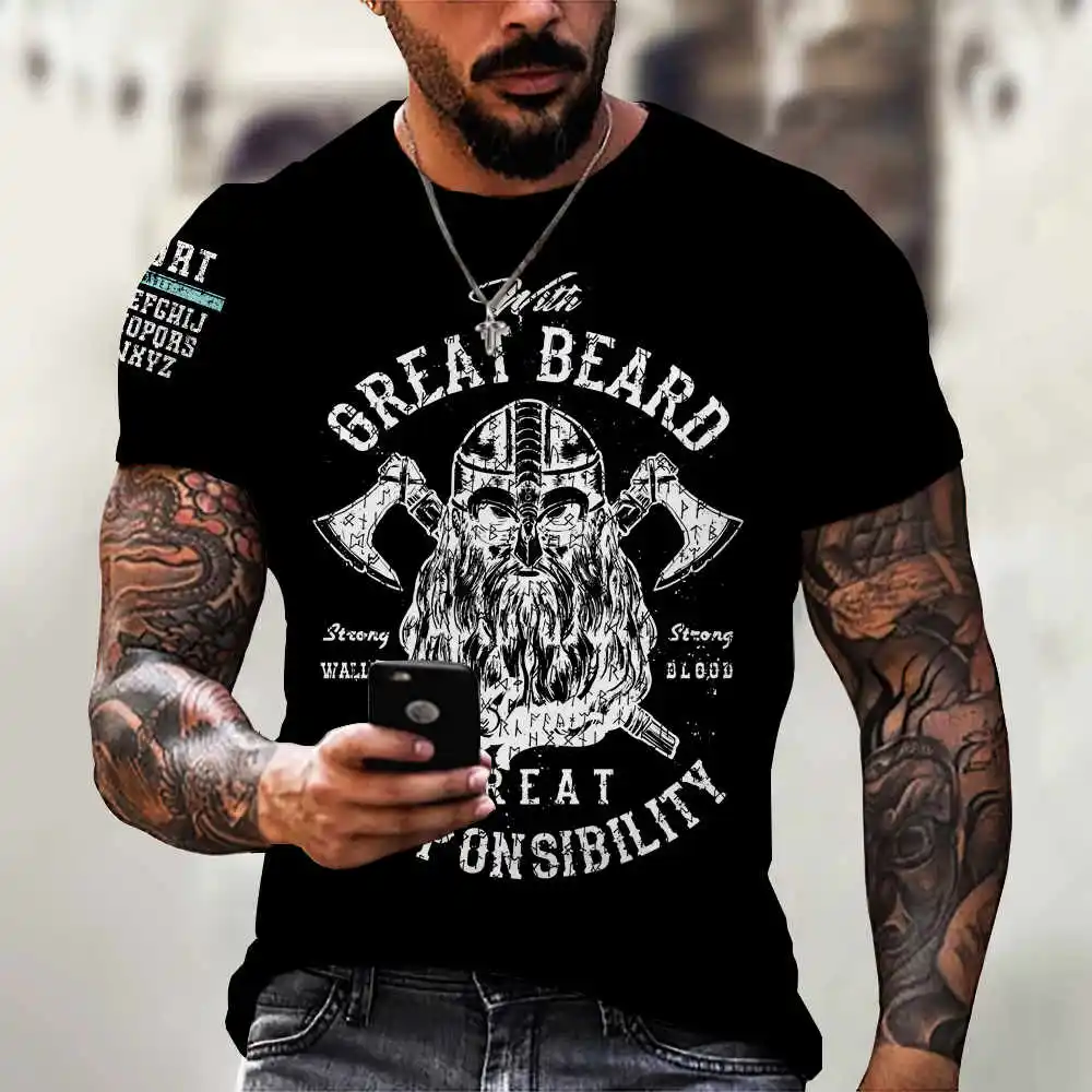 

2021 latest Viking symbol 3D printed T-shirt men's summer short-sleeved 3d T-shirts men's street sublimation t shirts blank