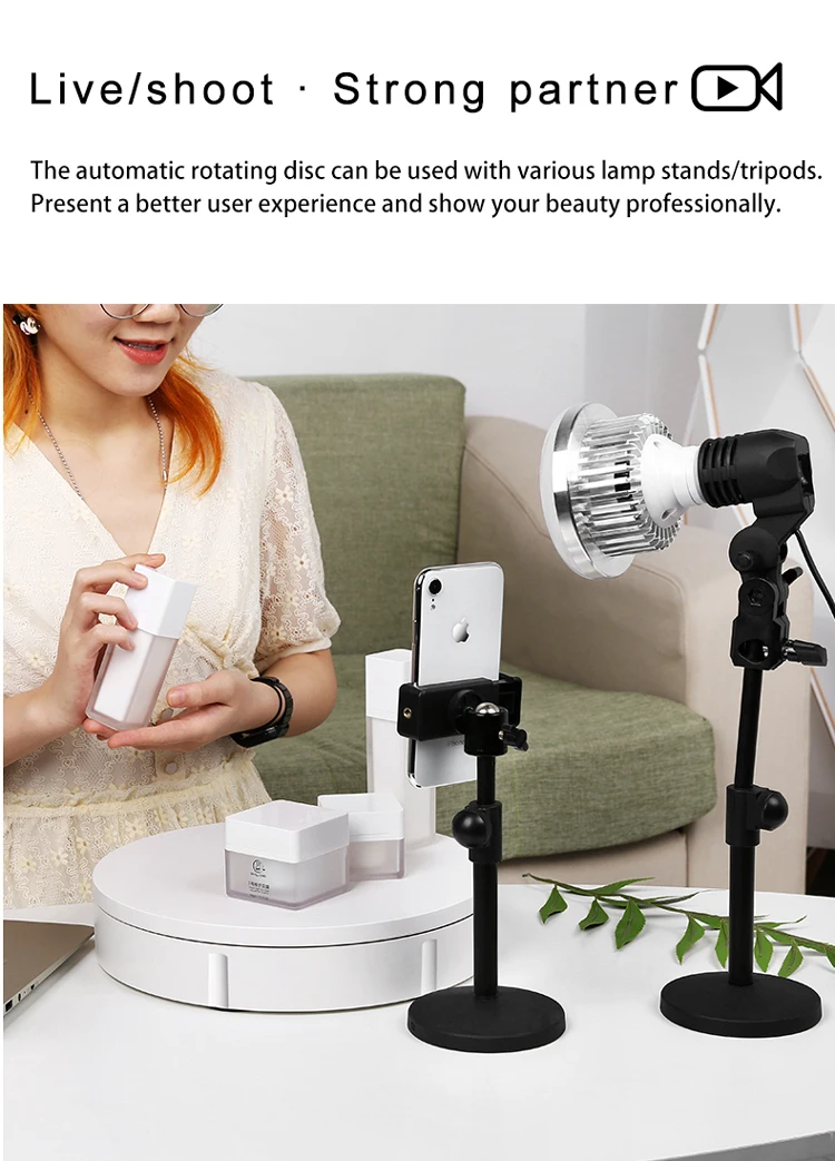 15% OFF by SUNSKY COUPON CODE: EDA0055282 for 22cm Mirror Electric Rotating Display Stand Live Video Shooting Props Turntable With Remote Control(White)