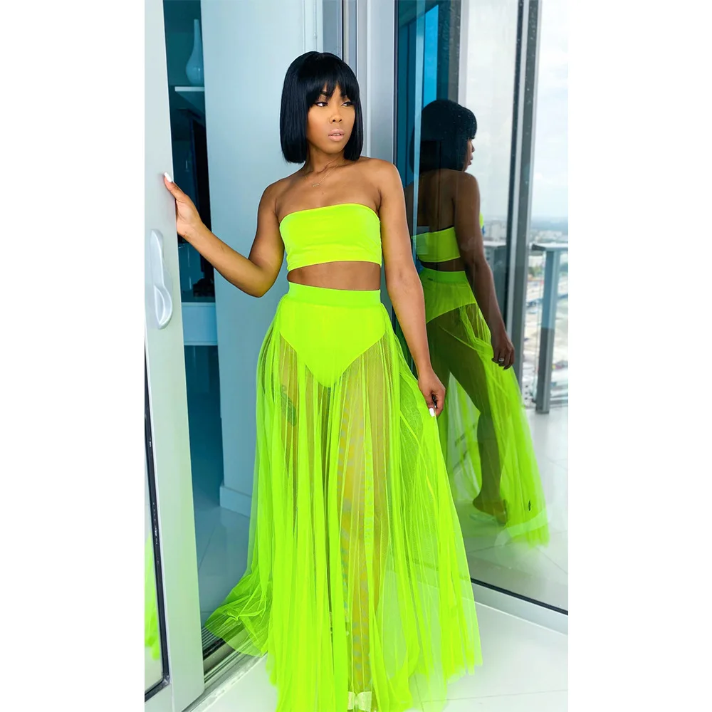 

Transparent Maxi Colourful 2021 Digital Printing Woman Rasta Color Mesh Dress, Black, fluorescent green