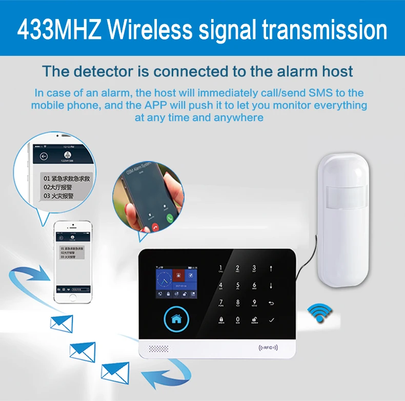 Home security alarm system 433mhz PIR sensor motion detector