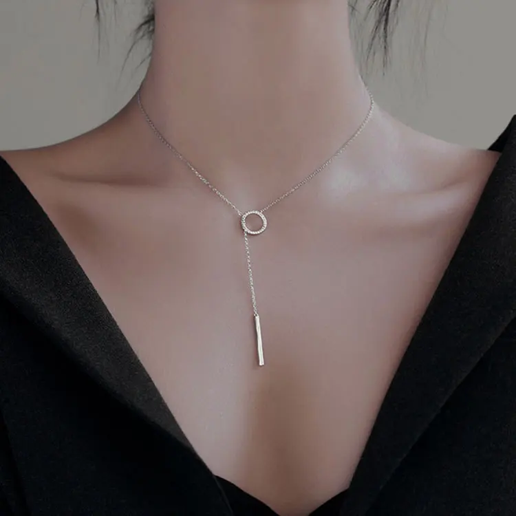 

Rainbowking S925 Sterling Silver A Word Circle Necklace Fashion Hundred Matching Collarbone Chain Simple Personalized Necklace