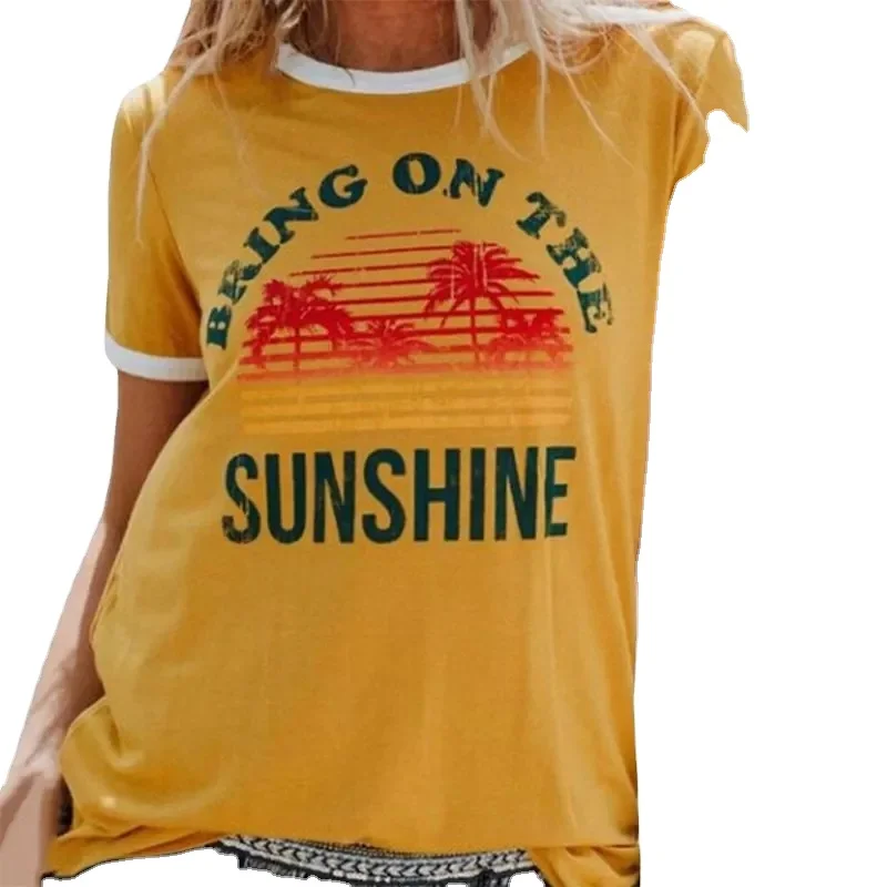 

High quality round collar printed stitching women's t-shirts