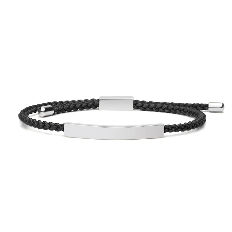 

Stainless Steel Accessories and 2mm Adjustable Braided Rope Custom LOGO Men Bracelet, Picture shows