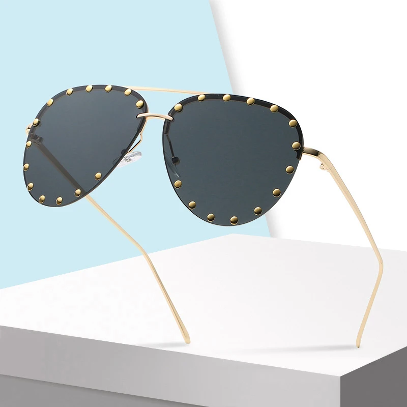 

Fashion punk metal frame women mens rimless sunglasses 2021, Gold,silver