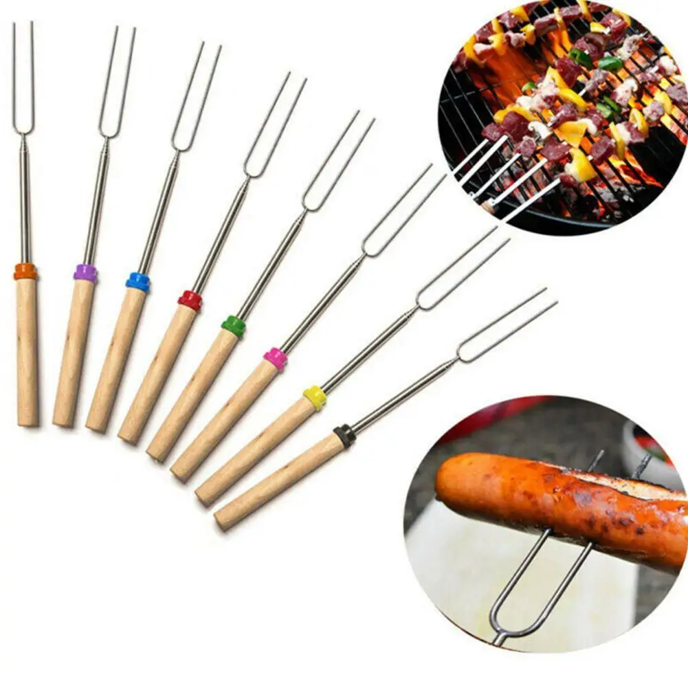 

Amazon Hot Selling 32 Inch Extendable Forks Stainless Steel Campfire MarShmallow Roasting Sticks, 8 colors