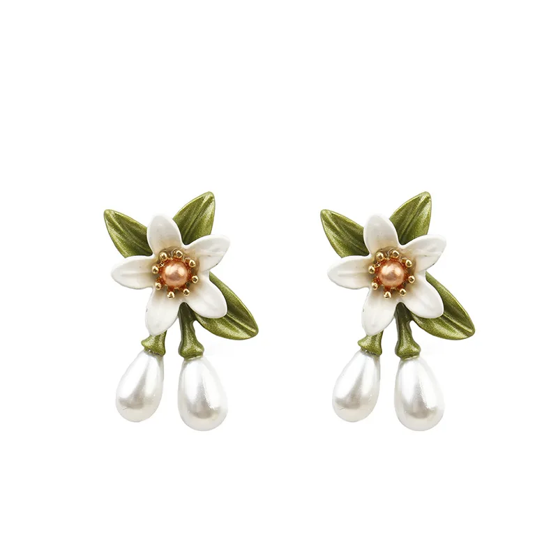 

Fashion Color Flower Stud Earrings Natural Freshwater Baroque Pearl Pendant Earring