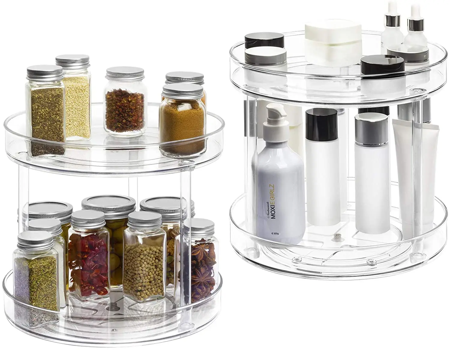 

2 Tier 360 Degree Rotating Spice Rack Clear Spinning Organization & Storage Container Bin