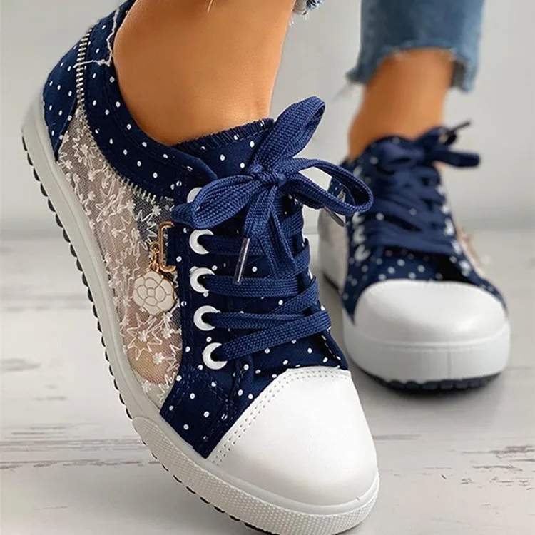 

latest sneakers for ladies 2021 spring and summer fashion mesh hollow lace flat bottom casual women's canvas single shoes