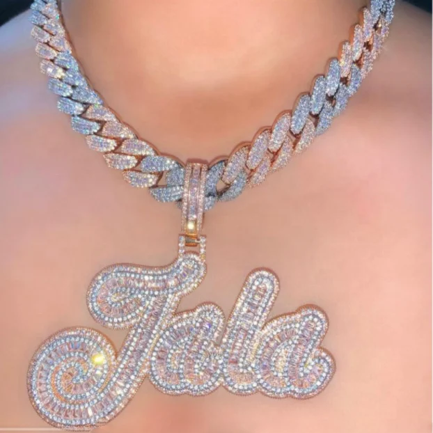 

rhinestone intial alphabet big initial custom name pendant necklace